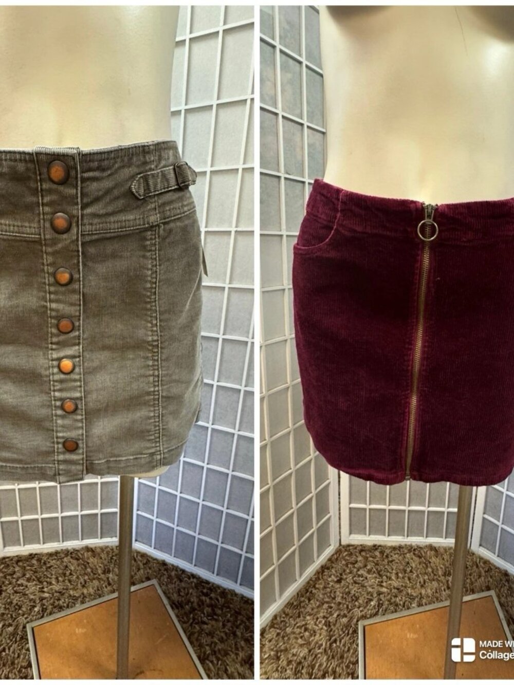 Mudd,Woman,2 Mini Skirts $16 Each,Gray Buttons,Purple Zipper,Size 12,Corduroy.!